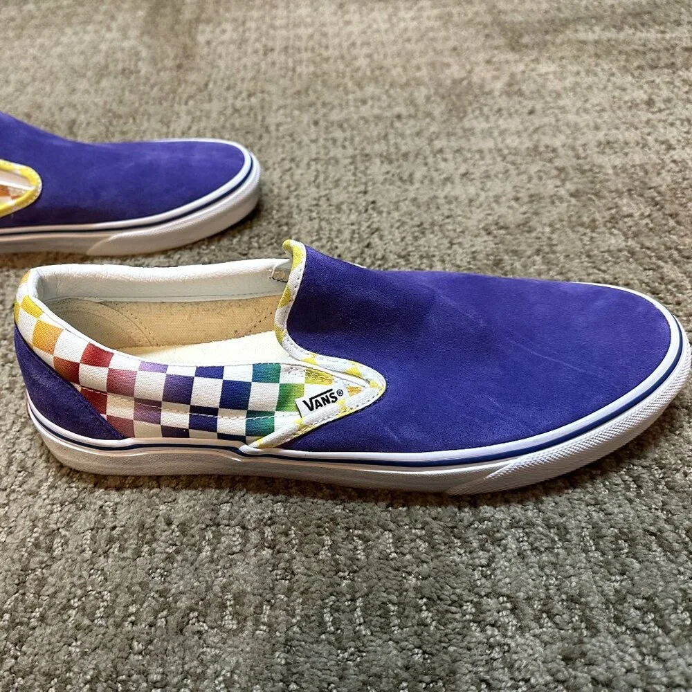 Vans - Purple Suede and Multi-Colored Checkerboard Slip On - Men's Size 11 - Picture 4 of 11